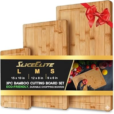 SliceElite Bamboo Cutting Board Set of 3 Wooden Cutting Boards for Kitchen with Juice Grooves Side Handles Ba… — view 2