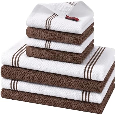 Homaxy Dual Design Kitchen Towels and Dishcloths Set, 8 Pack, Brown — view 2