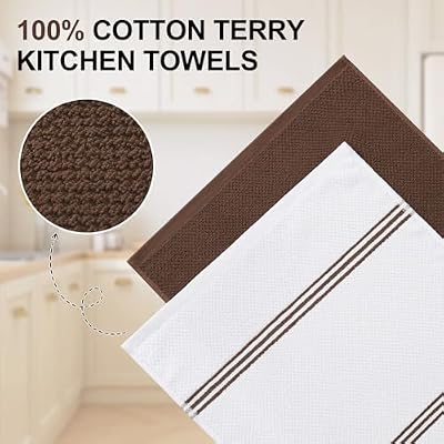 Homaxy Dual Design Kitchen Towels and Dishcloths Set, 8 Pack, Brown — view 3