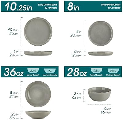 vancasso ANYA 24 Pieces Plates and Bowls Set, Stone Grey Dinnerware Sets, Reactive Glaze Dishes Set for 6, Ce… — view 3