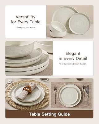 Stoneware Dinnerware Sets for 8, Plates and Bowls, Cream — view 4