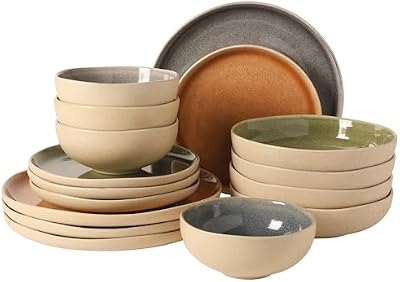 Gibson Elite Manila Bay 16-Piece Stoneware Dinnerware Set, Service for 4, Reactive Glaze Modern Artisan Plate… — view 2