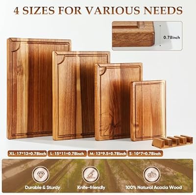4 Pack Acacia Wood Cutting Board Wooden Cutting Boards For Kitchen — view 3