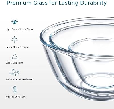 E-far Glass Mixing Bowls with Airtight Lids Set for Prep Salad Serving — view 4