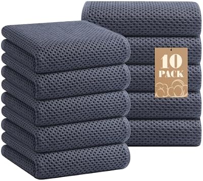 Homaxy 100% Cotton Waffle Weave Kitchen Towels, 10-Pack, Dark Grey — view 2