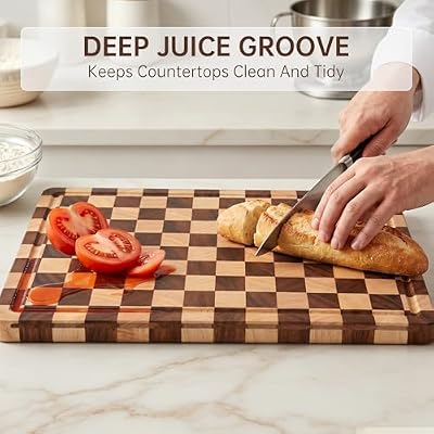 THETCHRY Cutting Boards for Kitchen, Checkered Wooden Chopping Board Structural Upgraded, Walnut Cutting Boar… — view 3