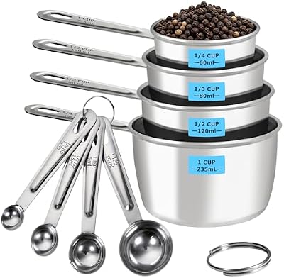 8 PCS Stainless Steel Measuring Cups and Spoons Set, Engraved Metric & US Measurement Measuring Cups and Spoo… — view 2