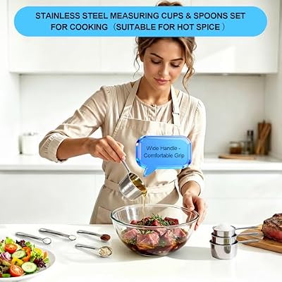 8 PCS Stainless Steel Measuring Cups and Spoons Set, Engraved Metric & US Measurement Measuring Cups and Spoo… — view 4