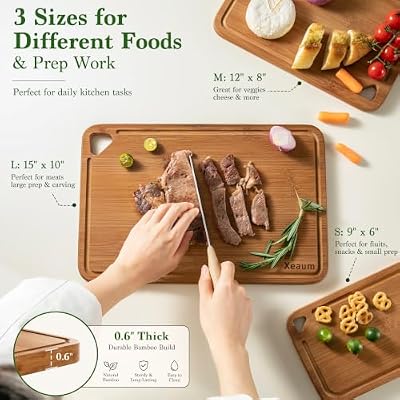 Bamboo Cutting Board 3-Piece Wooden Bread Boards for kitchen — view 3