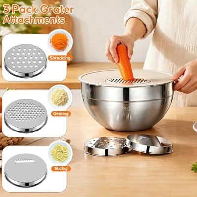 Stainless Steel Mixing Bowls with Lids Set, 4 Pack Cooking Bowls — view 4