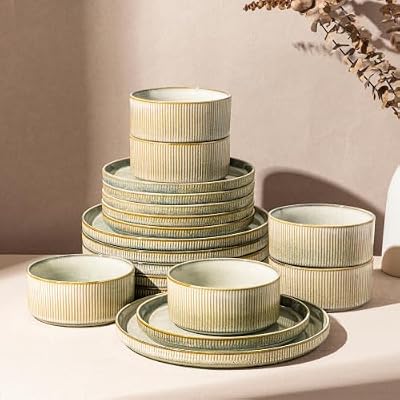 GBHOME Stoneware Dinnerware Sets for 6,18-Piece Plates and Bowls Set — view 2