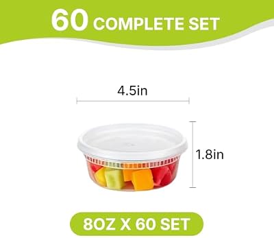 60 Sets 8 oz Deli Containers with Lids, Leakproof & Airtight BPA Free Takeout Plastic Food Storage Containers… — view 3