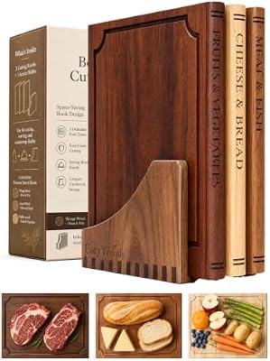 Book Cutting Board Set with Stand,3-Piece Real Hardwood Kitchen Boards — view 2