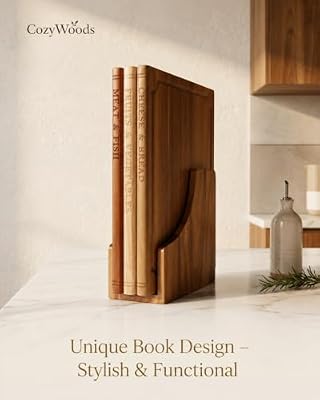 Book Cutting Board Set with Stand,3-Piece Real Hardwood Kitchen Boards — view 3