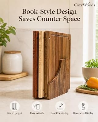 Book Cutting Board Set with Stand,3-Piece Real Hardwood Kitchen Boards — view 4
