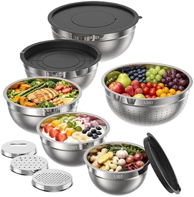 HOMETALL Stainless Steel Mixing Bowls with Lids Set & Colander(6PCS) — view 2