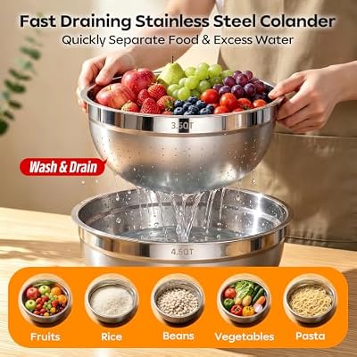 HOMETALL Stainless Steel Mixing Bowls with Lids Set & Colander(6PCS) — view 3