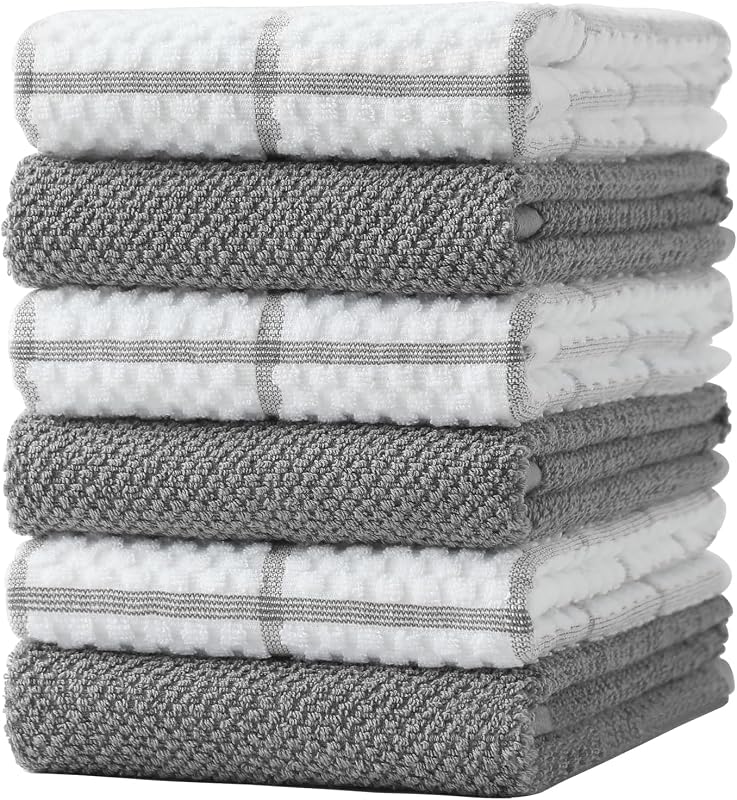 100% Cotton Kitchen Dish Towels, 16" x 26" Kitchen Towels Set, 6 Pack