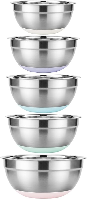 5PCS Stainless Steel Mixing Bowls Set With Non-Slip Silicone Base