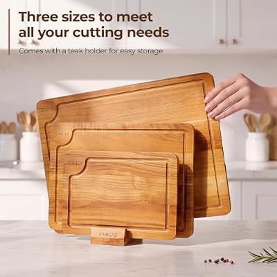 Teak Wood Cutting Board for Kitchen with Storage Stand, (Set of 3) — view 4