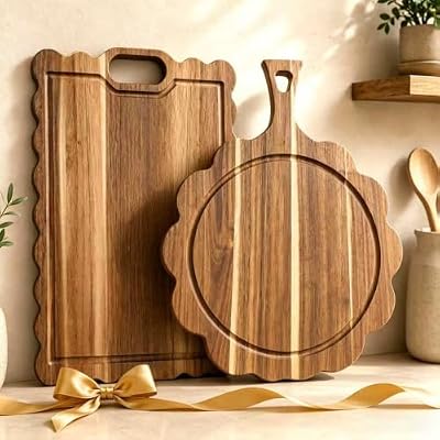 Acacia Scalloped Cutting Board Set,Housewarming Gift New Home — view 2