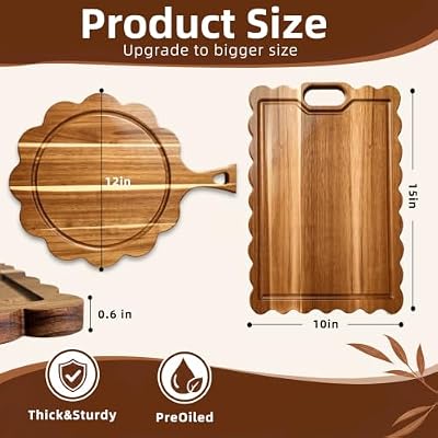 Acacia Scalloped Cutting Board Set,Housewarming Gift New Home — view 3
