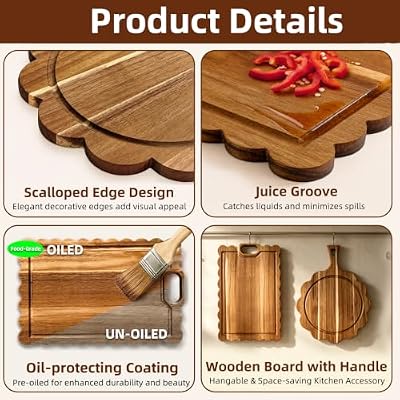 Acacia Scalloped Cutting Board Set,Housewarming Gift New Home — view 4